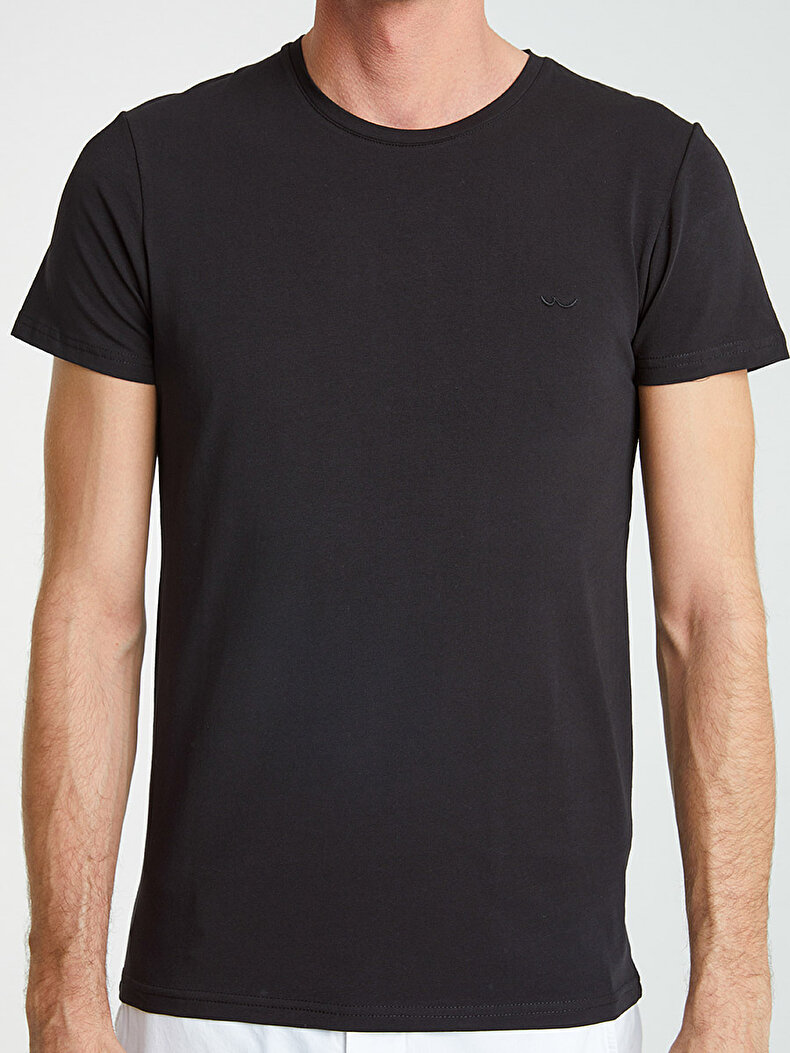 Crew Neck Basic Short Arm Slim Black T-shirt