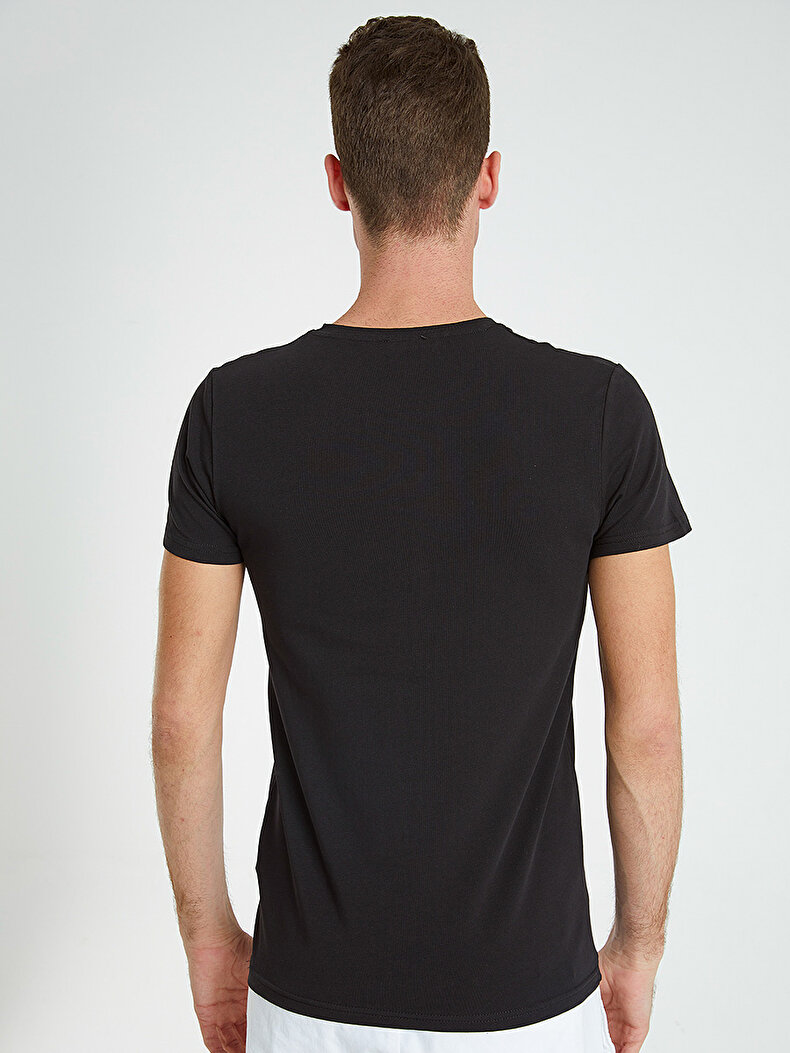 Crew Neck Basic Short Arm Slim Black T-shirt