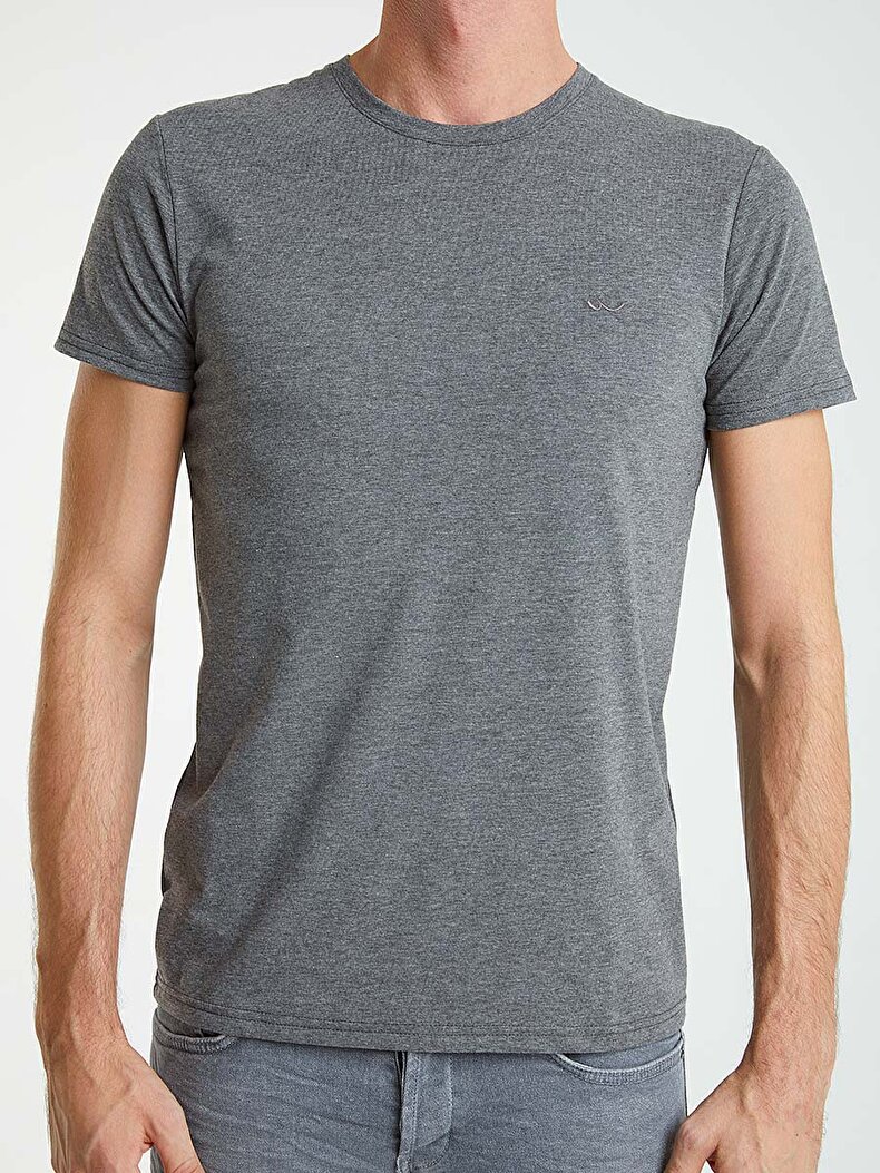 Crew Neck Basic Short Arm Slim Anthracite T-shirt