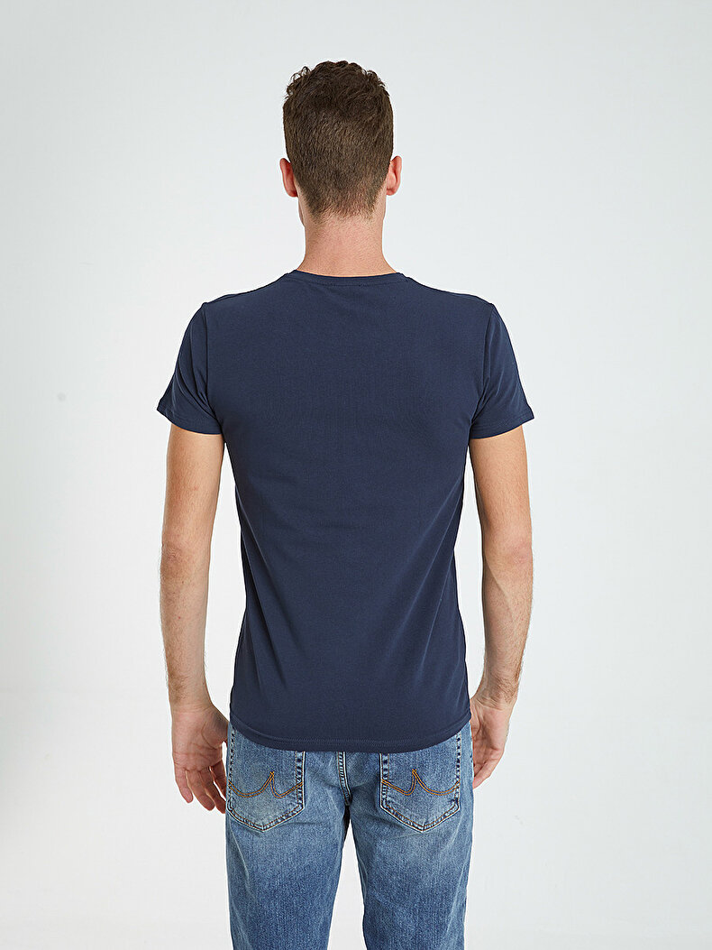 Crew Neck Basic Short Arm Slim Navy T-shirt