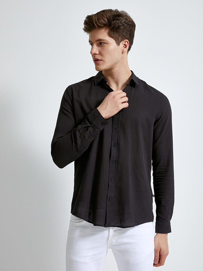 Classic Collar Long Sleeve Black Shirt