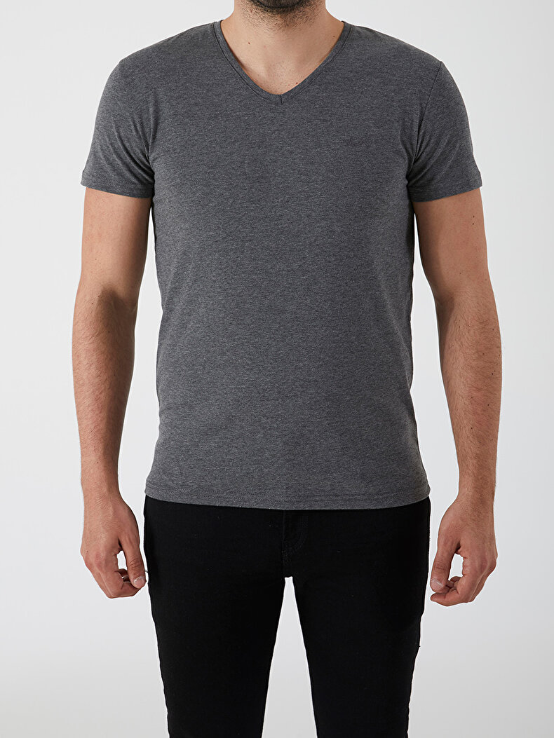 V-neck Basic Slim Fit Anthracite T-shirt