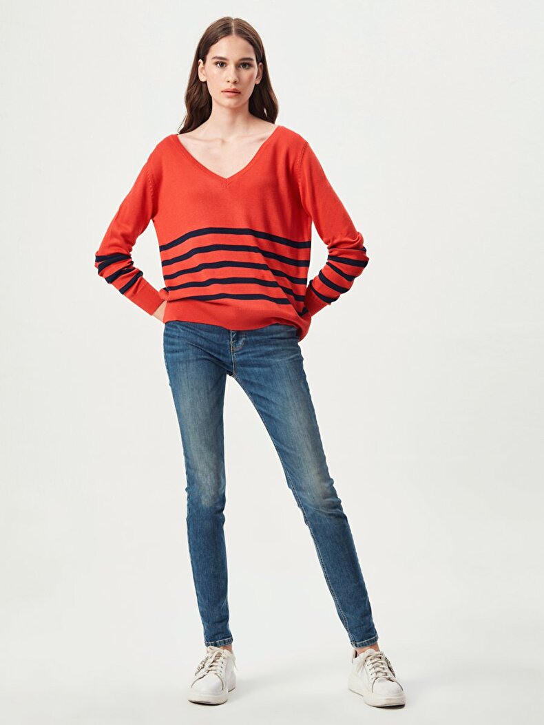 Striped Print V-neck