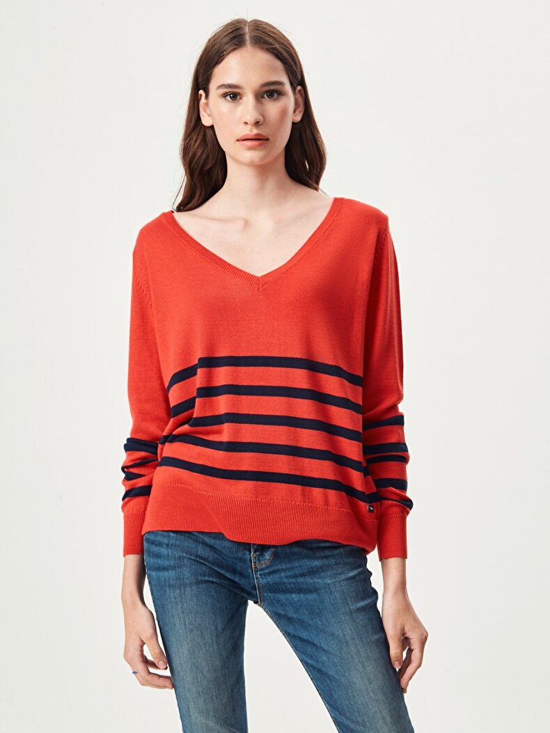 Striped Print V-neck