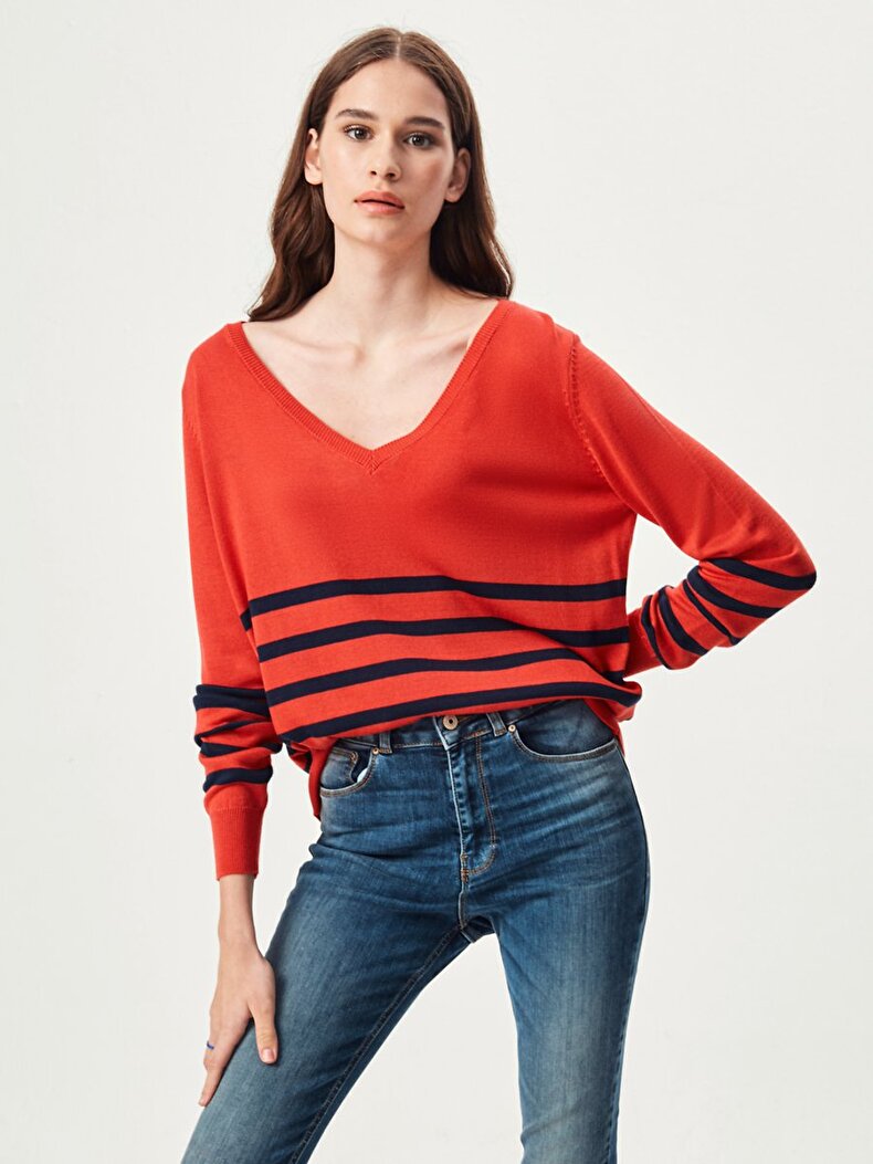 Striped Print V-neck