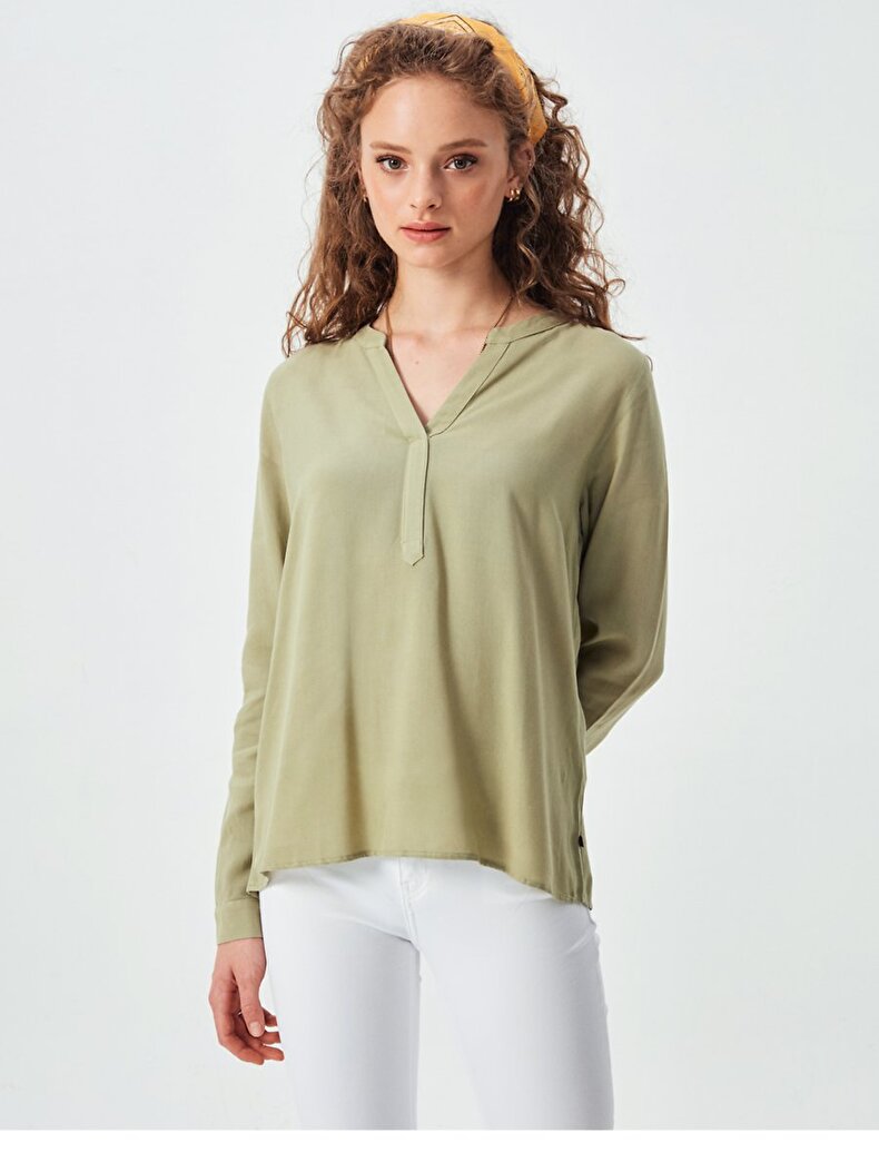 V-neck Grün Bluse