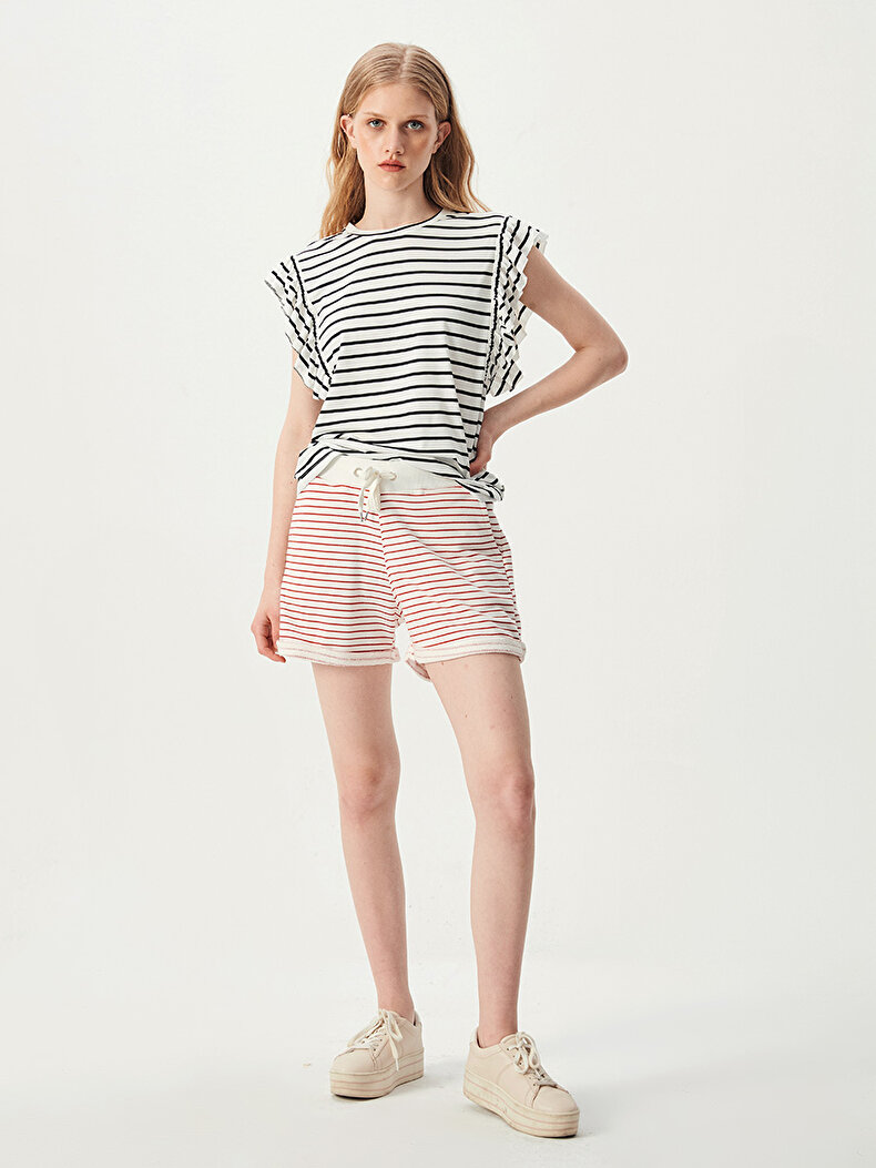Striped Print Multicolor T-shi̇rt