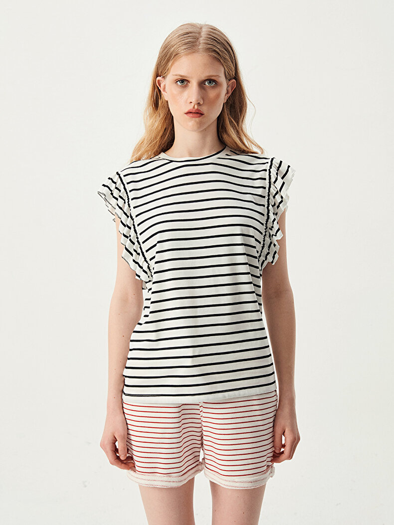 Striped Print Multicolor T-shi̇rt