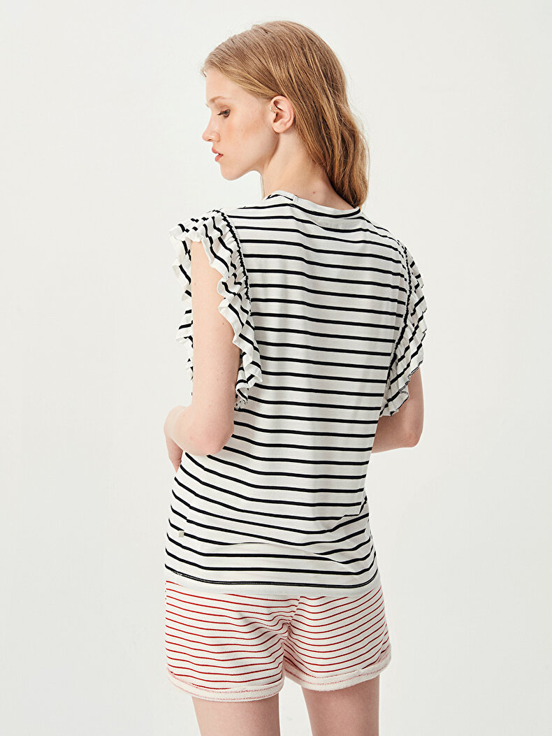 Striped Print Multicolor T-shi̇rt