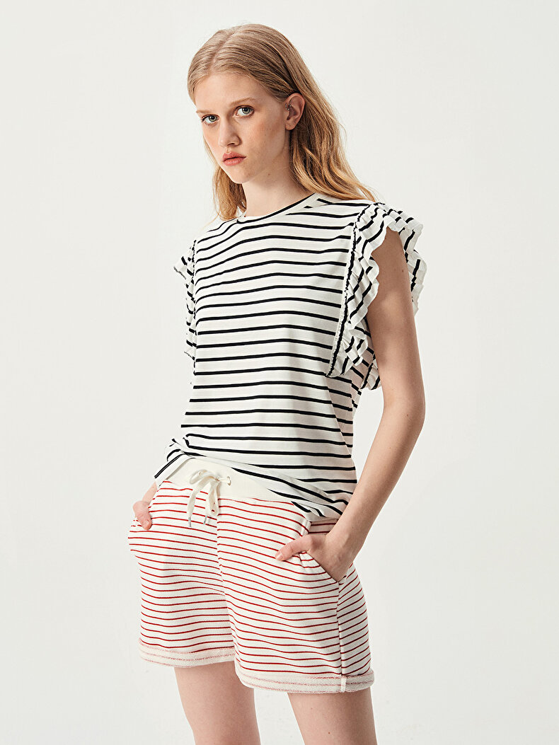 Striped Print Multicolor T-shi̇rt