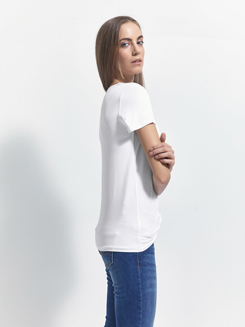 V-neck Ltb Logo Wit T-shi̇rt