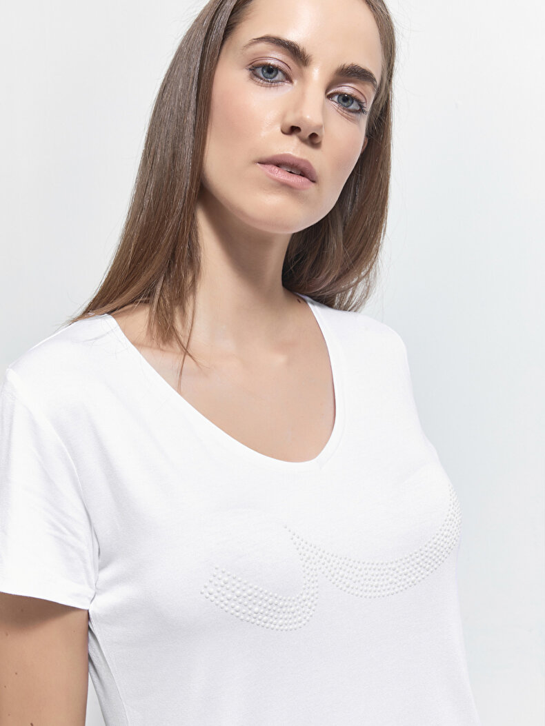 V-neck Ltb Logo Wit T-shi̇rt