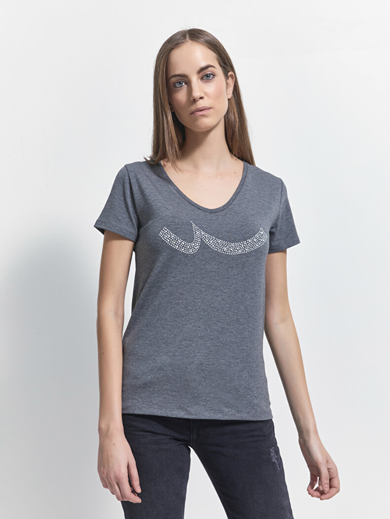 V-neck Ltb Logo Antraciet T-shi̇rt