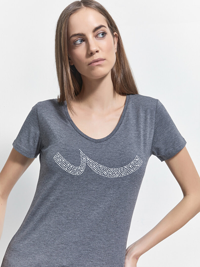 V-neck Ltb Logo Antraciet T-shi̇rt