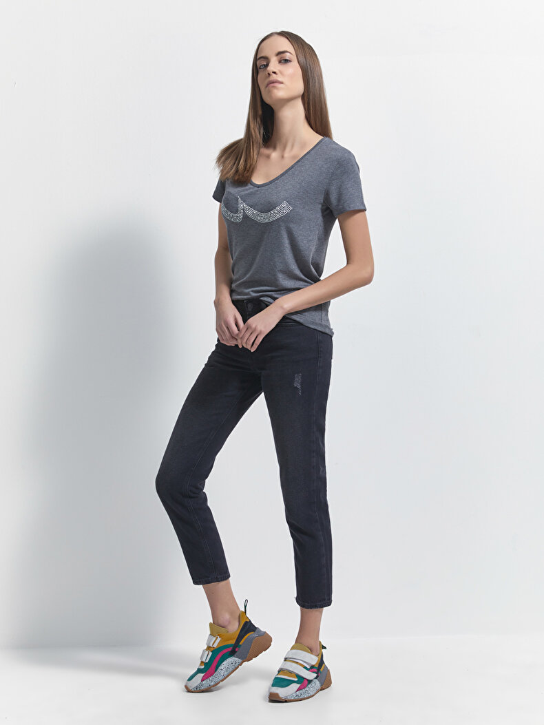 V-neck Ltb Logo Antraciet T-shi̇rt
