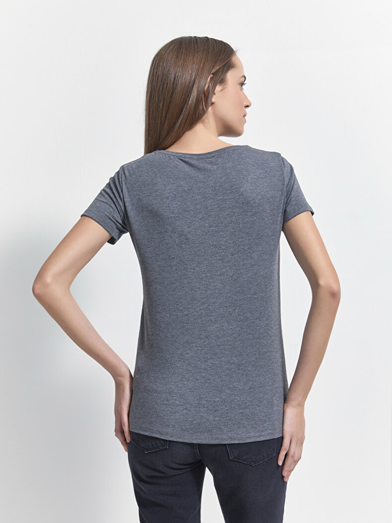 V-neck Ltb Logo Antraciet T-shi̇rt