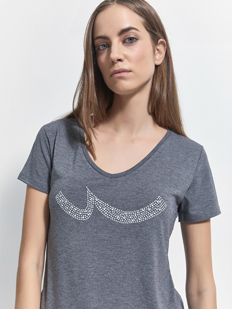 V-neck Ltb Logo Antraciet T-shi̇rt
