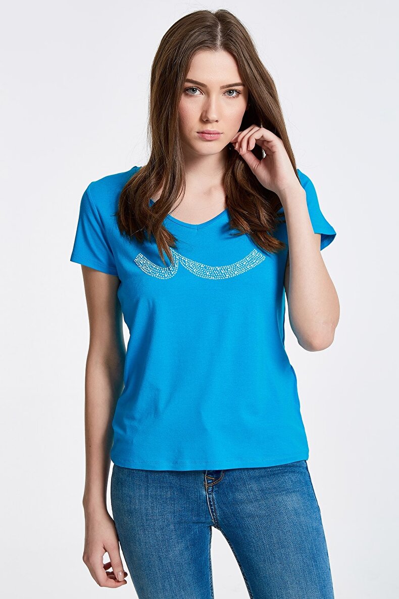 V-neck Ltb Logo Blauw T-shi̇rt