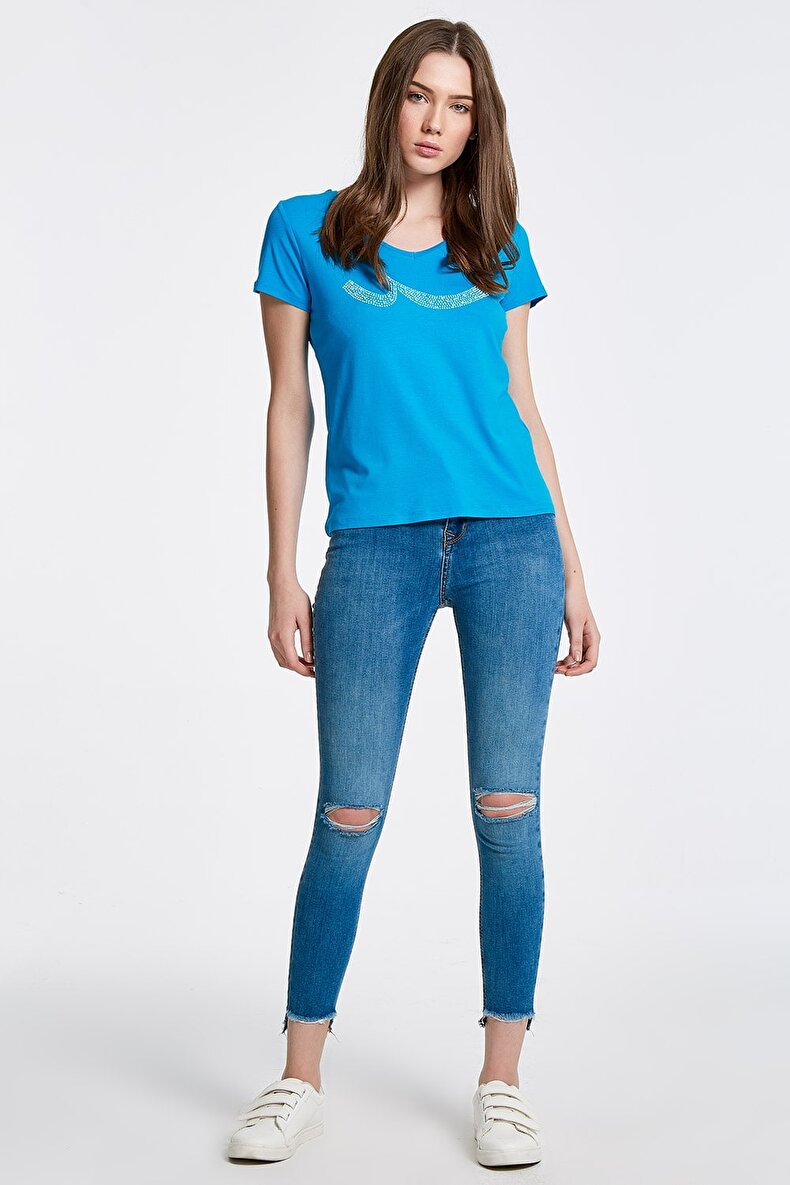 V-neck Ltb Logo Blauw T-shi̇rt