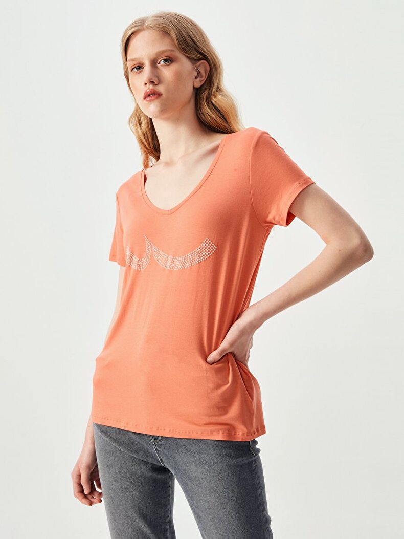 V-neck Ltb Logo Oranje T-shi̇rt