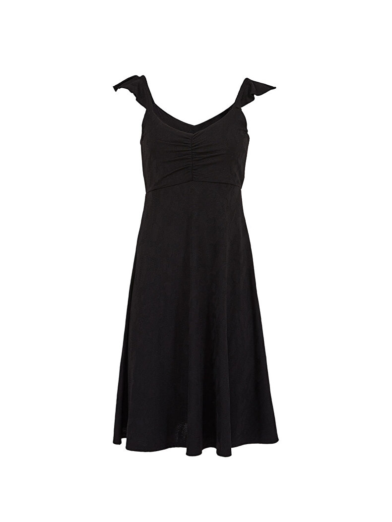 With Ruffles Detailed Spaghetti Strap Schwarz Klei̇d