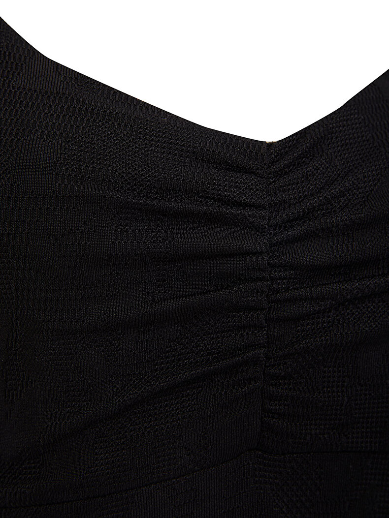 With Ruffles Detailed Spaghetti Strap Schwarz Klei̇d