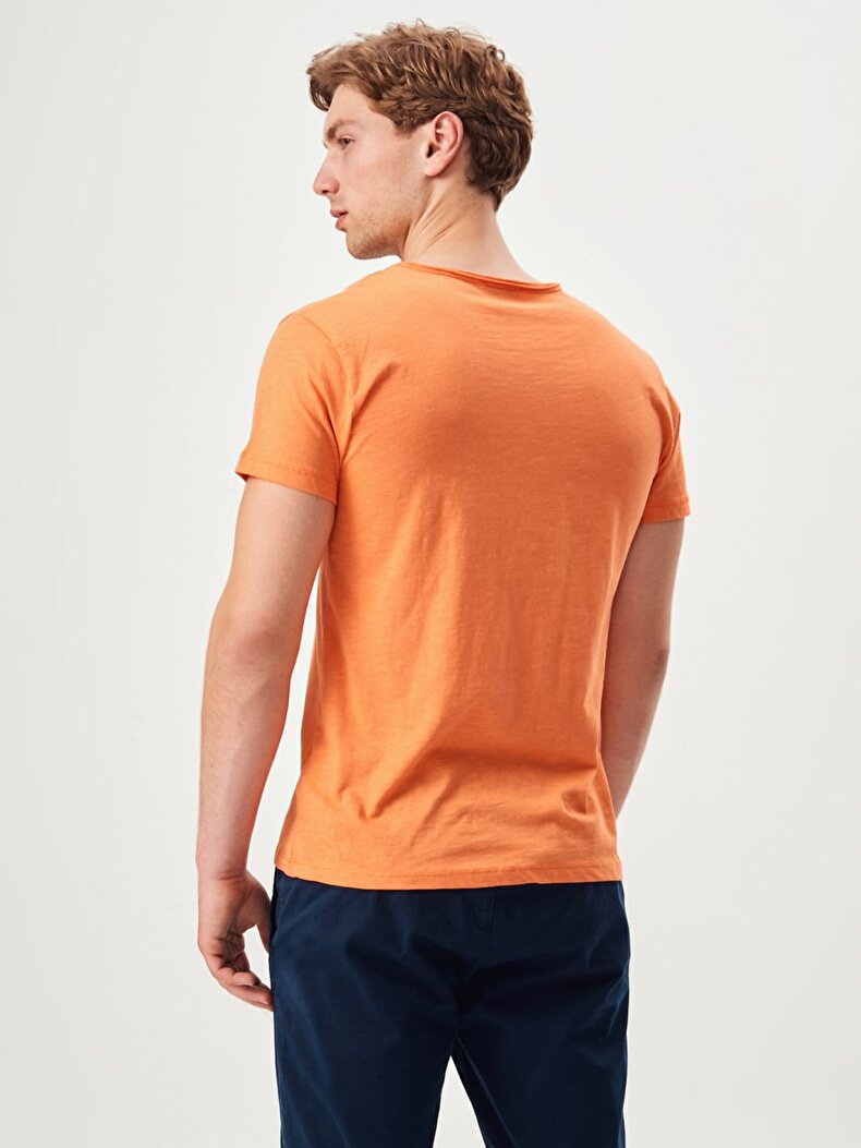 V-neck With Pockets Orange T-shirt