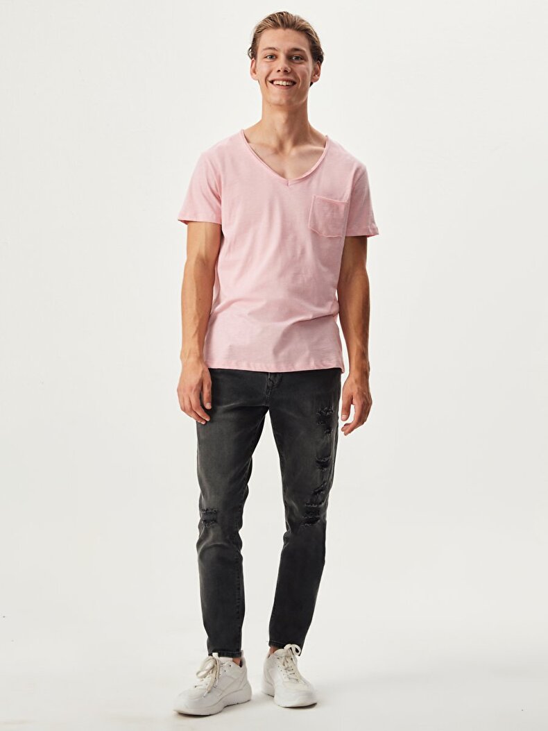 V-neck With Pockets Pink T-shirt