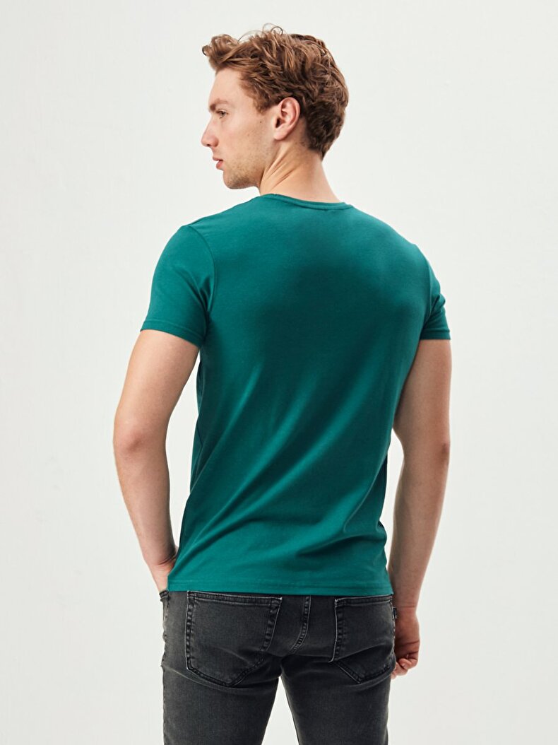 V-neck Basic Slim Fit Green T-shirt