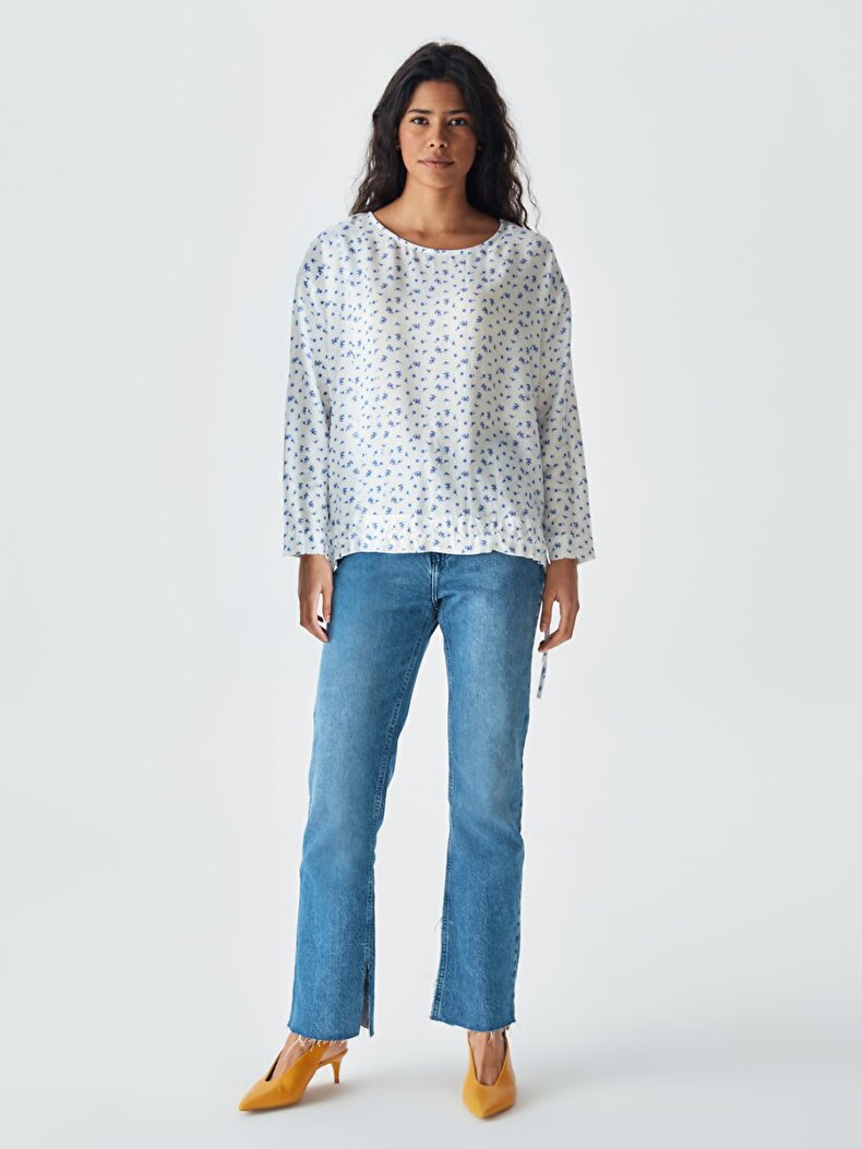 Pattern Cord Closure Detailed Blouse