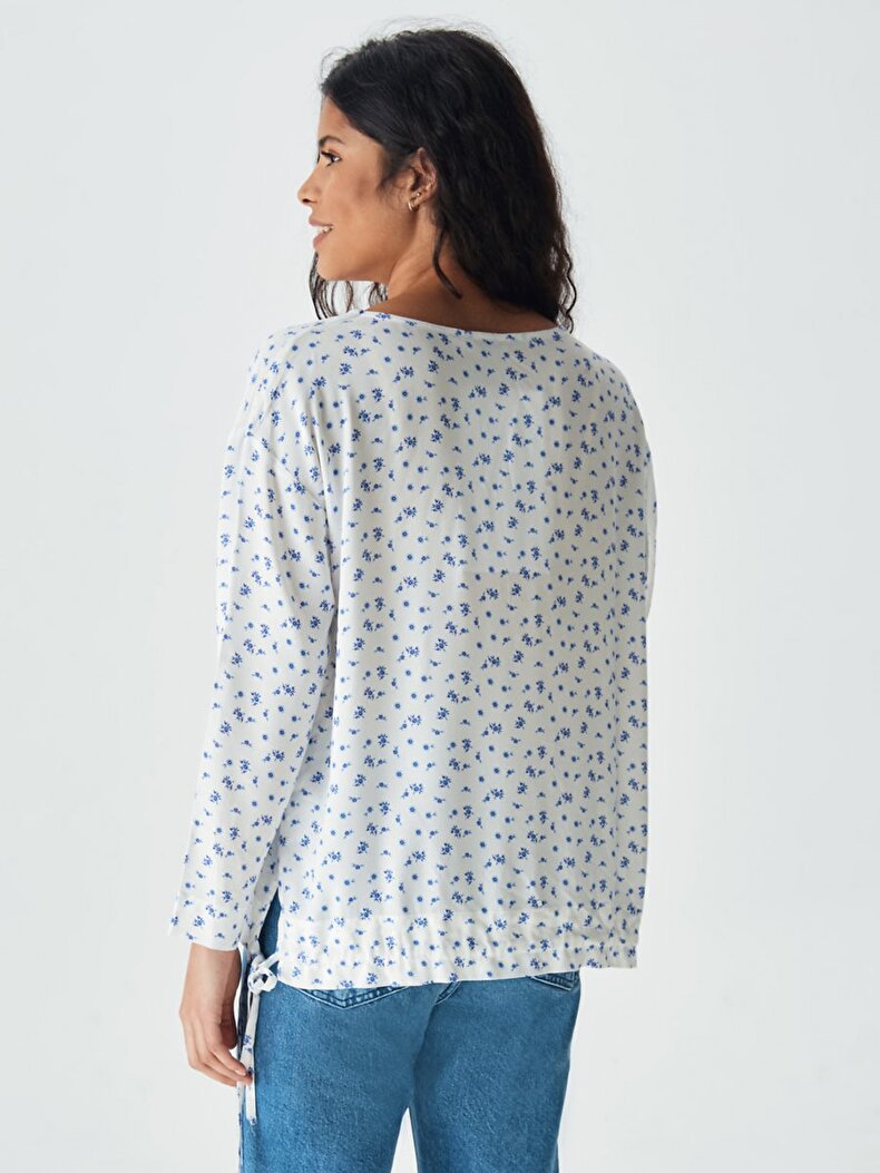 Pattern Cord Closure Detailed Blouse
