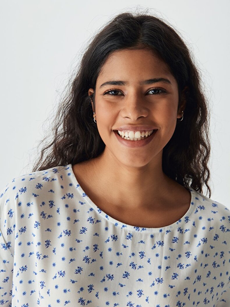 Pattern Cord Closure Detailed Blouse