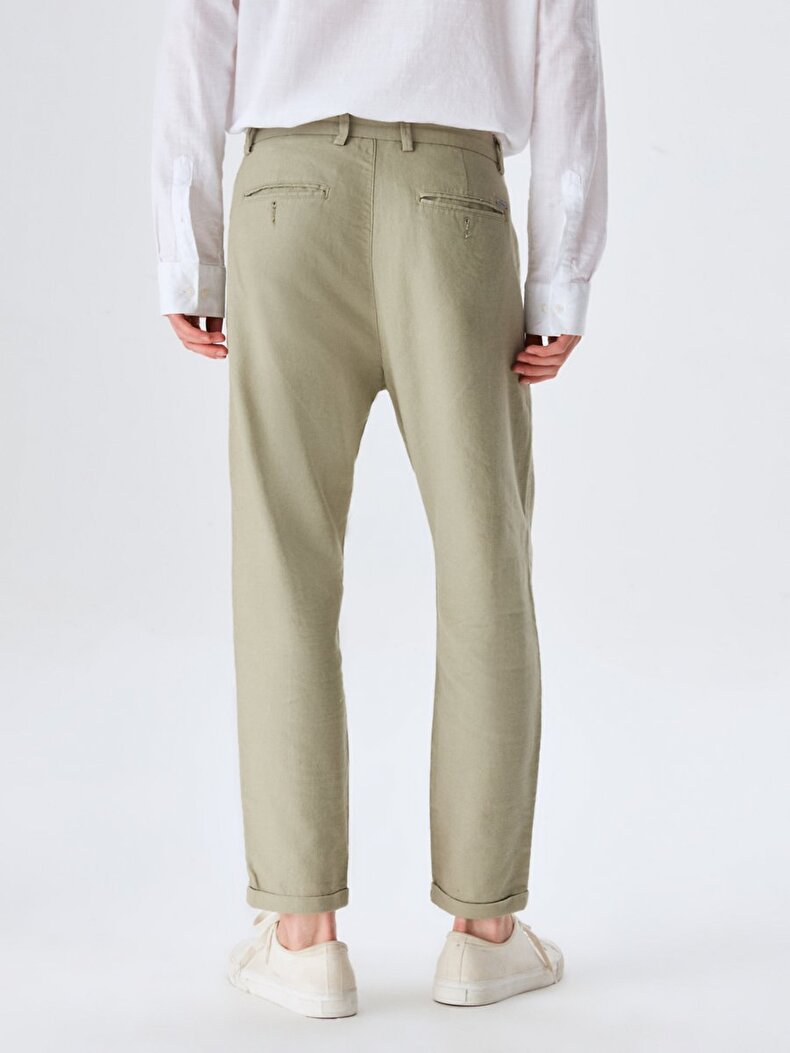Linen Look With Pockets Green Trousers