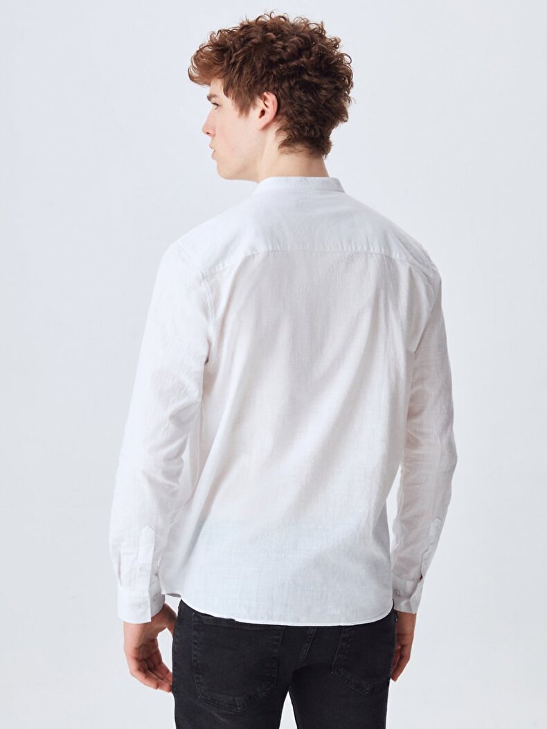 Mao Collar Long Sleeve Weiss Hemd