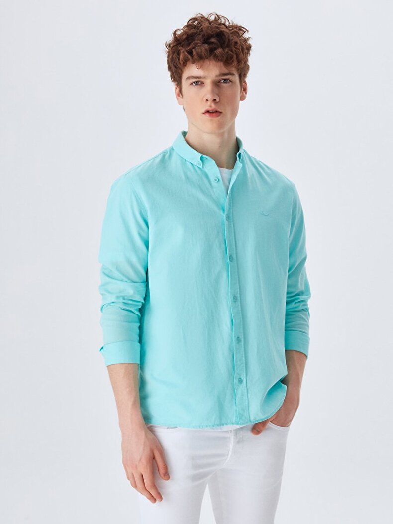 Classic Collar Textured Blue Shirt