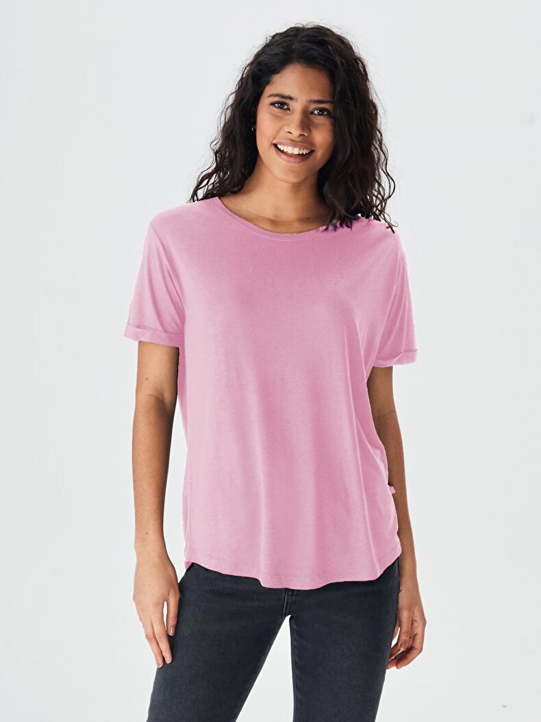 Round Collar Pink T-shirt