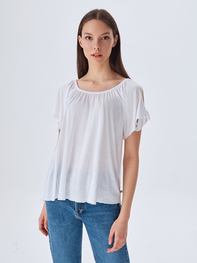 Off-shoulder White T-shirt