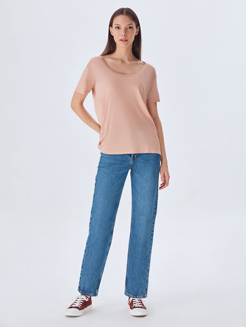 Short Sleeve Wide Collar Pink T-shirt