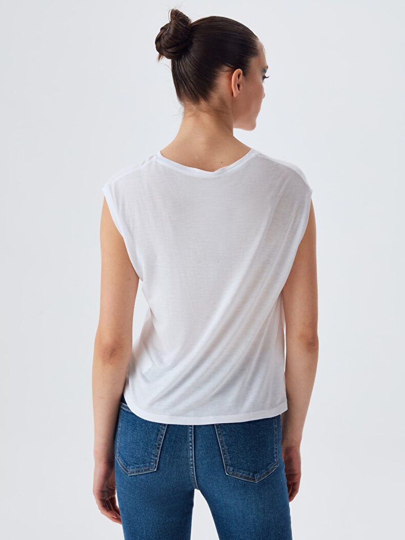 Round Collar Sleeveless Weiss Unterhemd