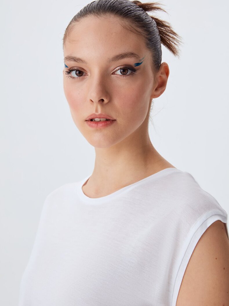 Round Collar Sleeveless Weiss Unterhemd