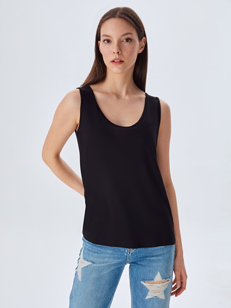 Round Collar Sleeveless Schwarz Unterhemd