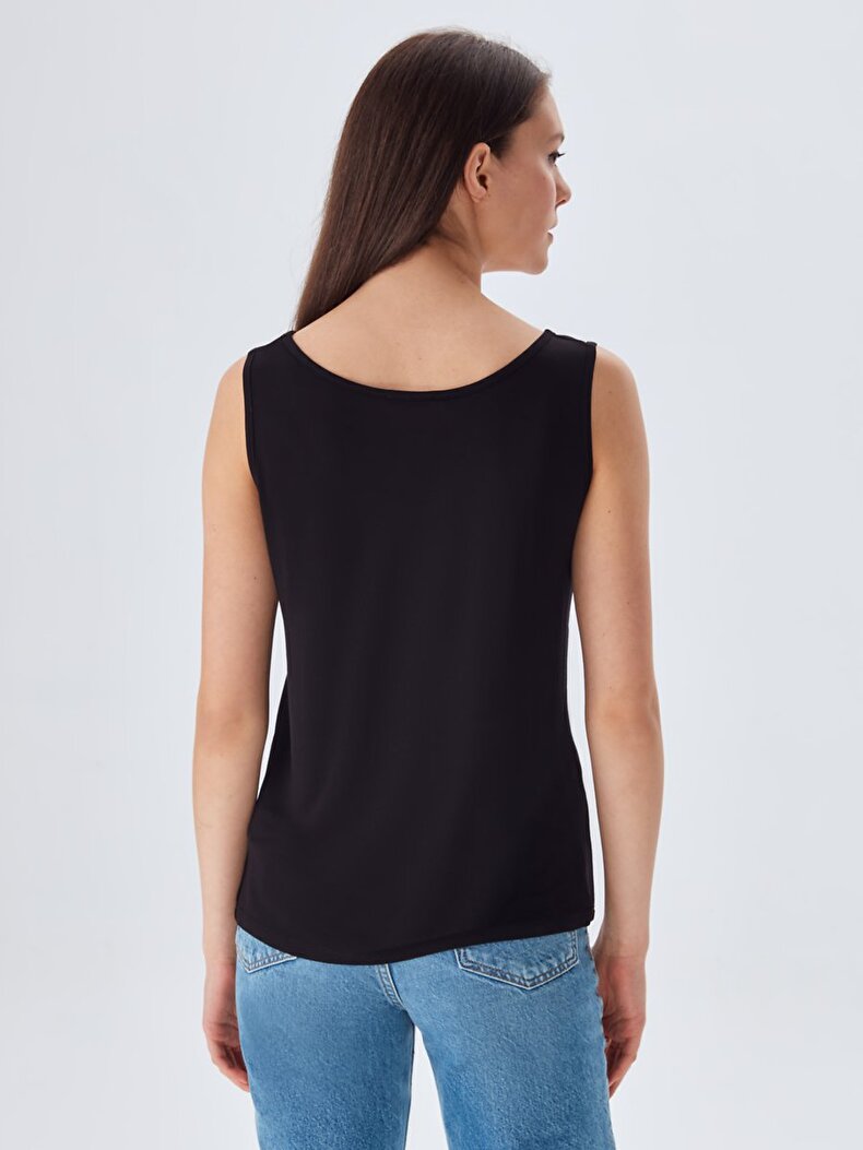 Round Collar Sleeveless Schwarz Unterhemd