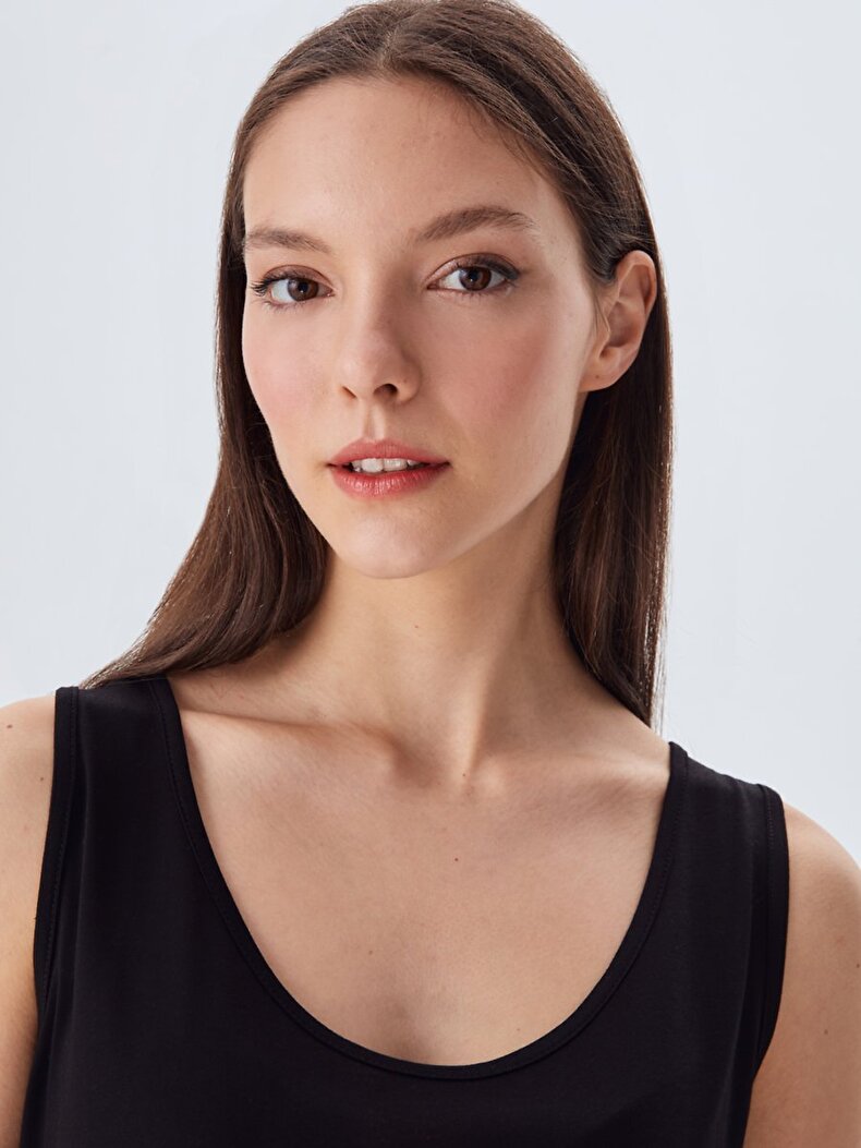 Round Collar Sleeveless Schwarz Unterhemd