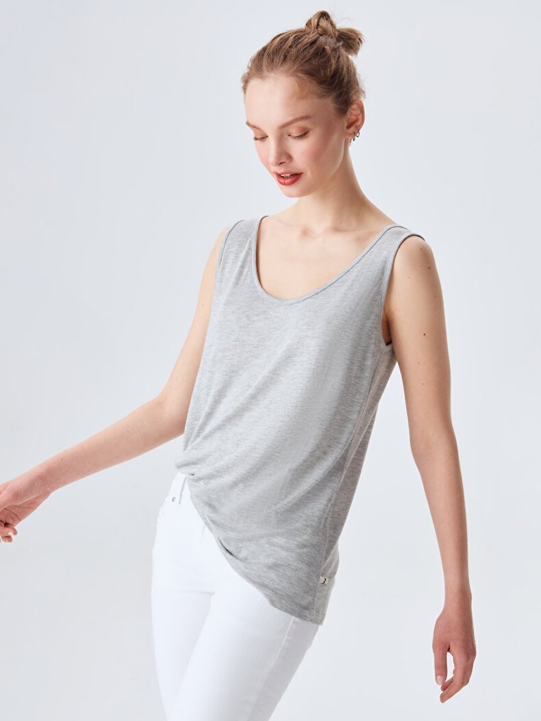 Round Collar Sleeveless Grau Unterhemd