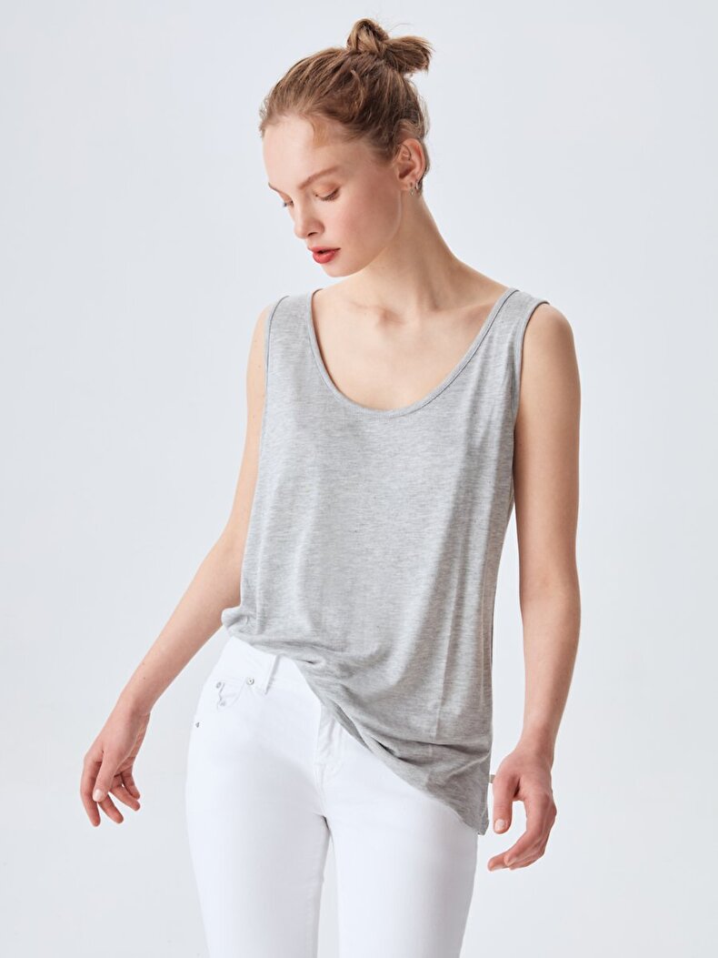 Round Collar Sleeveless Grau Unterhemd