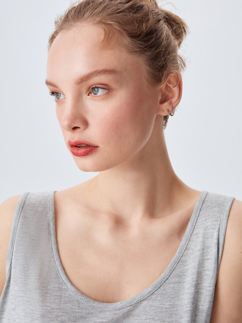 Round Collar Sleeveless Grau Unterhemd