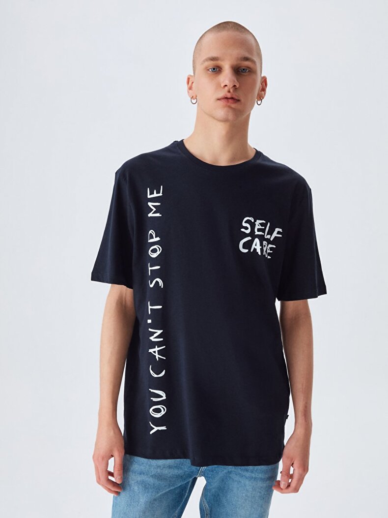 Print Written Dunkelblau T-shirt
