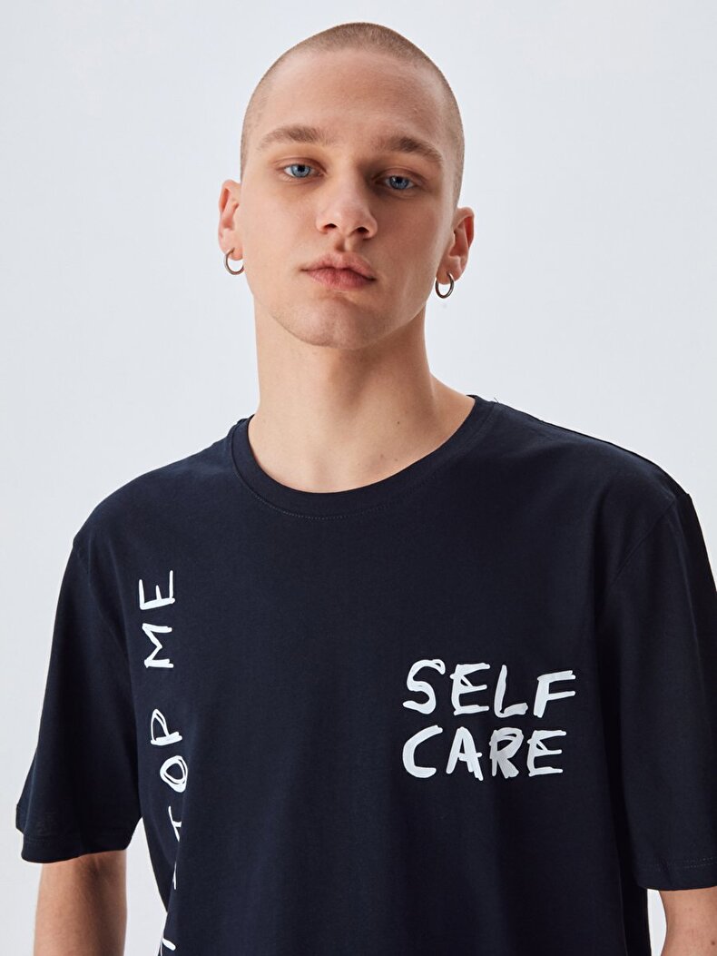 Print Written Dunkelblau T-shirt