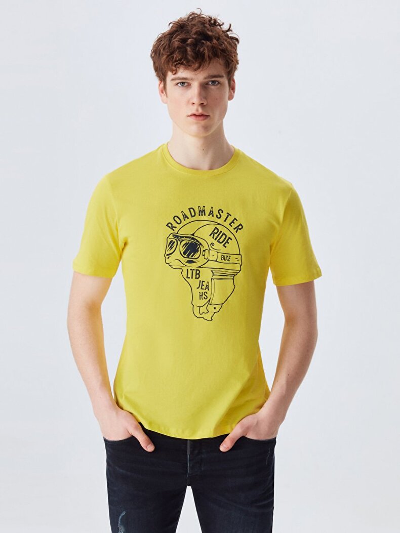 Crew Neck Graphic Print Yellow T-shirt