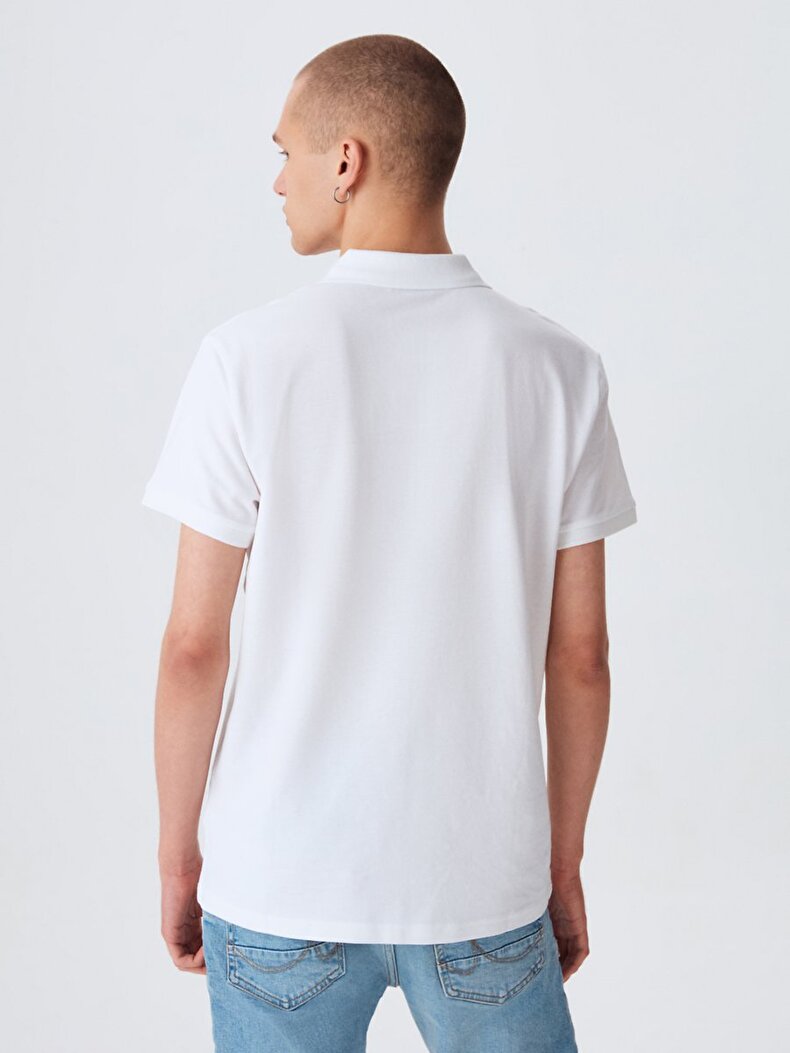 Zipper Closing Polo White T-shirt